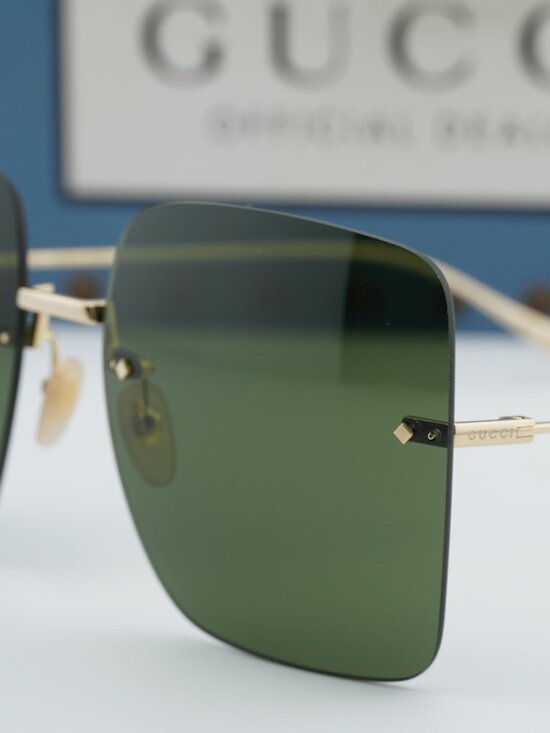 Gucci GG1147S 002 Women Butterfly Rimless Sunglasses - Gold with Chain / Green main image 12
